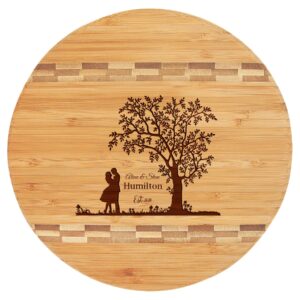 Personalized Round Cutting Board, Custom Engraved Monogram Block Inlay Cutting Board for Wedding, Gift for Mom, Housewarming, Anniversary (Large: 11 3/4'')