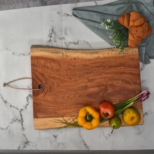 my savory table hand crafted live edge acacia wood cutting board, wooden chopping board for professional and home kitchen use, 20 x 11 inch