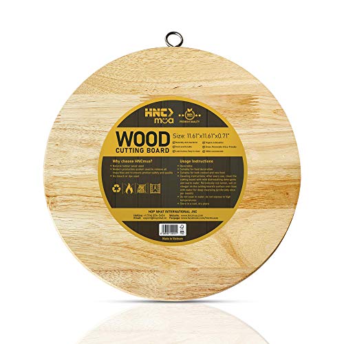 HNC ECOLIFE Round Wood Cutting Board - Multipurpose Cutting Board for Chopping Meat, Vegetables, Fruits - Charcuterie Tray and Cheese Board - With Stainless Steel Hanging Ring - 11.61x11.61x0.71inch