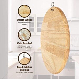HNC ECOLIFE Round Wood Cutting Board - Multipurpose Cutting Board for Chopping Meat, Vegetables, Fruits - Charcuterie Tray and Cheese Board - With Stainless Steel Hanging Ring - 11.61x11.61x0.71inch