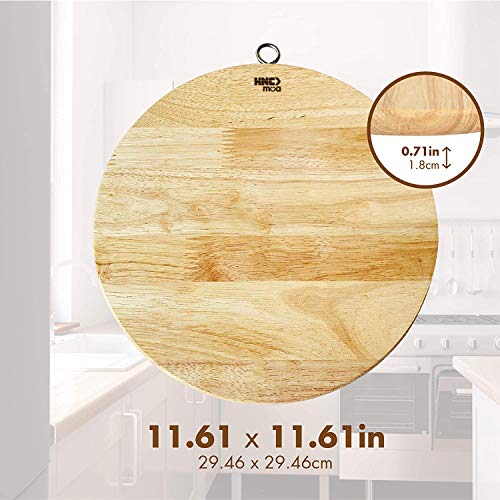 HNC ECOLIFE Round Wood Cutting Board - Multipurpose Cutting Board for Chopping Meat, Vegetables, Fruits - Charcuterie Tray and Cheese Board - With Stainless Steel Hanging Ring - 11.61x11.61x0.71inch