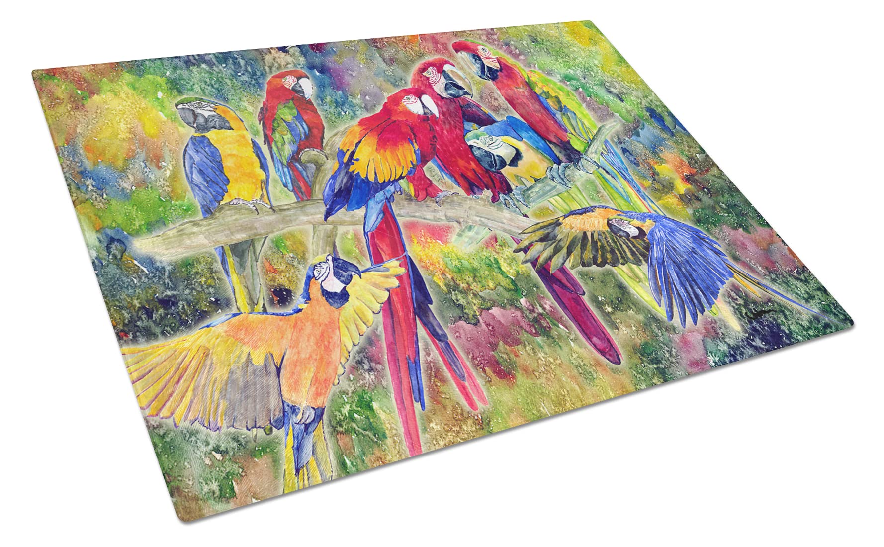 Caroline's Treasures 8600LCB Parrot Glass Cutting Board Large Decorative Tempered Glass Kitchen Cutting and Serving Board Large Size Chopping Board