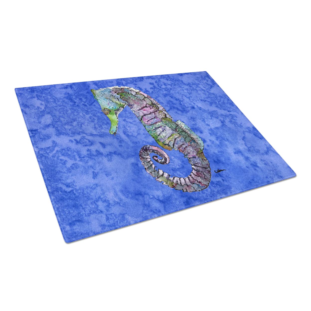 Caroline's Treasures 8639LCB Seahorse Glass Cutting Board Large Decorative Tempered Glass Kitchen Cutting and Serving Board Large Size Chopping Board