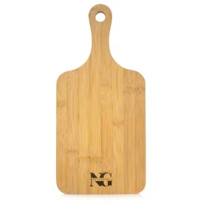 mini bamboo cutting board with juice groove and handle (8.75inch x 4.25inch); rounded bamboo cutting board vegetable chopping board great for cutting fruits, cheese vegetables brown