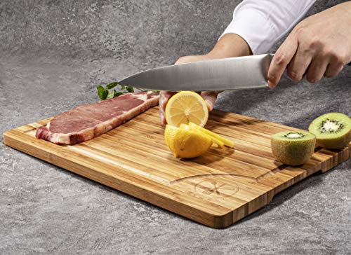 3 Piece Bamboo Cutting Board Set, Serving Vegetables Meat Kitchen Chopping Butcher Block with Deep Juice Grooves