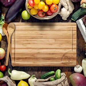 3 Piece Bamboo Cutting Board Set, Serving Vegetables Meat Kitchen Chopping Butcher Block with Deep Juice Grooves