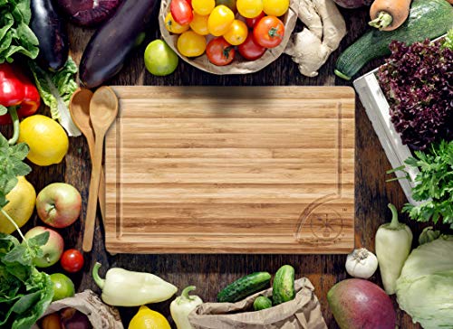 3 Piece Bamboo Cutting Board Set, Serving Vegetables Meat Kitchen Chopping Butcher Block with Deep Juice Grooves