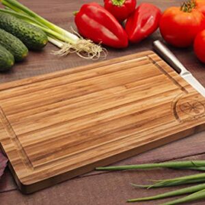 3 Piece Bamboo Cutting Board Set, Serving Vegetables Meat Kitchen Chopping Butcher Block with Deep Juice Grooves