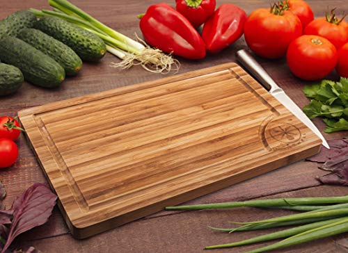 3 Piece Bamboo Cutting Board Set, Serving Vegetables Meat Kitchen Chopping Butcher Block with Deep Juice Grooves