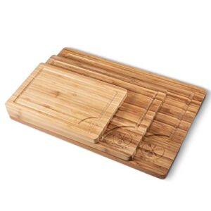 3 Piece Bamboo Cutting Board Set, Serving Vegetables Meat Kitchen Chopping Butcher Block with Deep Juice Grooves