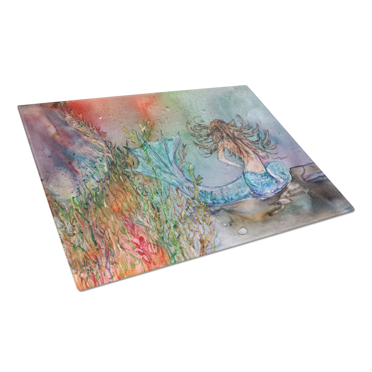 Caroline's Treasures 8972LCB Brunette Mermaid Water Fantasy Glass Cutting Board Large Decorative Tempered Glass Kitchen Cutting and Serving Board Large Size Chopping Board