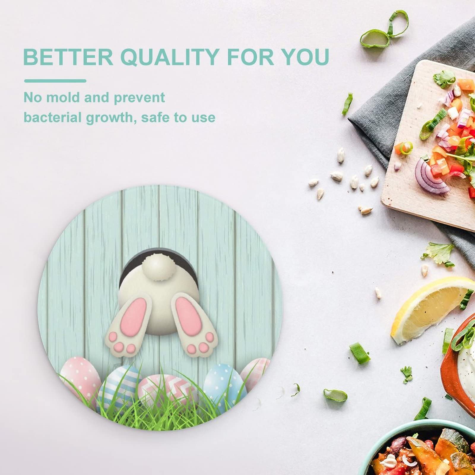 Bagea-Ka Easter_White Bunny Rabbit Pattern Tempered Glass Cutting Board 8" Round Kitchen Decorative Chopping Board Small