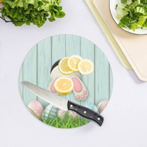 Bagea-Ka Easter_White Bunny Rabbit Pattern Tempered Glass Cutting Board 8" Round Kitchen Decorative Chopping Board Small