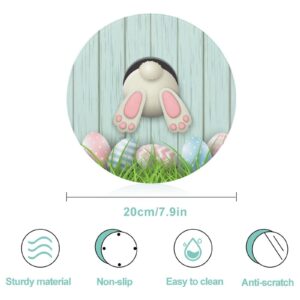 Bagea-Ka Easter_White Bunny Rabbit Pattern Tempered Glass Cutting Board 8" Round Kitchen Decorative Chopping Board Small