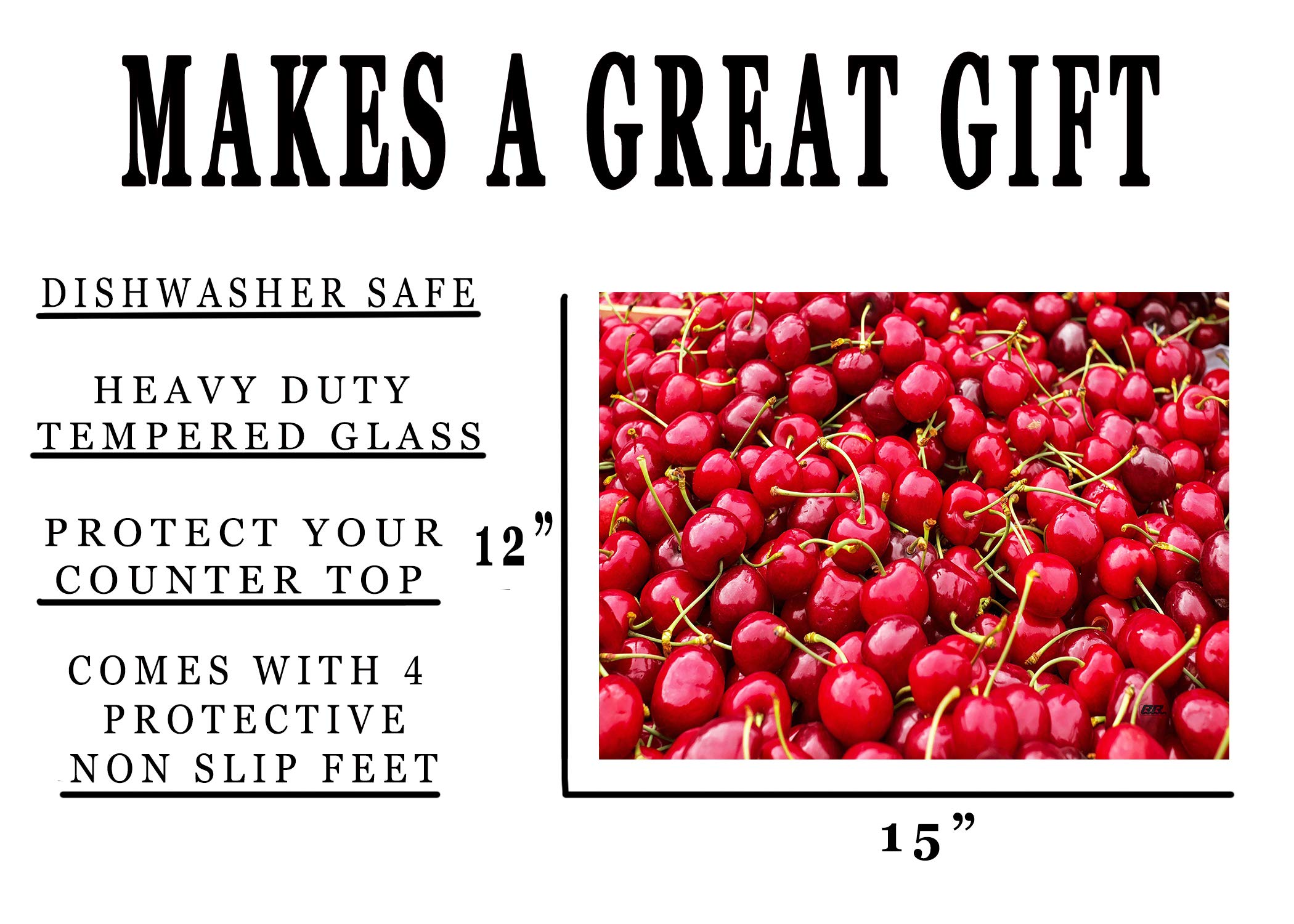 Fresh Cherries Cherry Red Kitchen Glass Cutting Board Decorative Gift For Her Mom Design