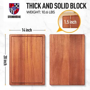 GOEHNER's Extra Large Sapele Wood Cutting Board - Edge Grain Butcher Block Ebony Meat Cutting Board with Juice Groove for Kitchen (20 x 14 x 1.5 inches | Extra Solid)