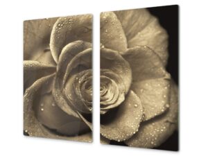 tempered glass chopping board - induction cooktop cover - glass cutting board; measures: single: 60 x 52 cm (23,62” x 20,47”); double: 30 x 52 cm (11,81” x 20,47”); d06 flowers series