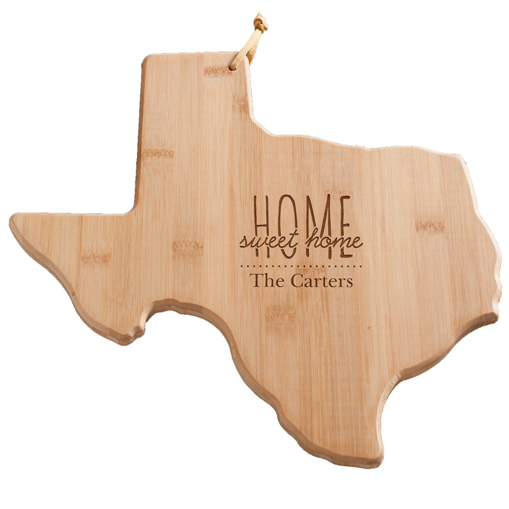 GiftsForYouNow Personalized Home Sweet Home Texas-Shaped Bamboo Cutting Board, 14 x 13.25 x 5/8 Inches