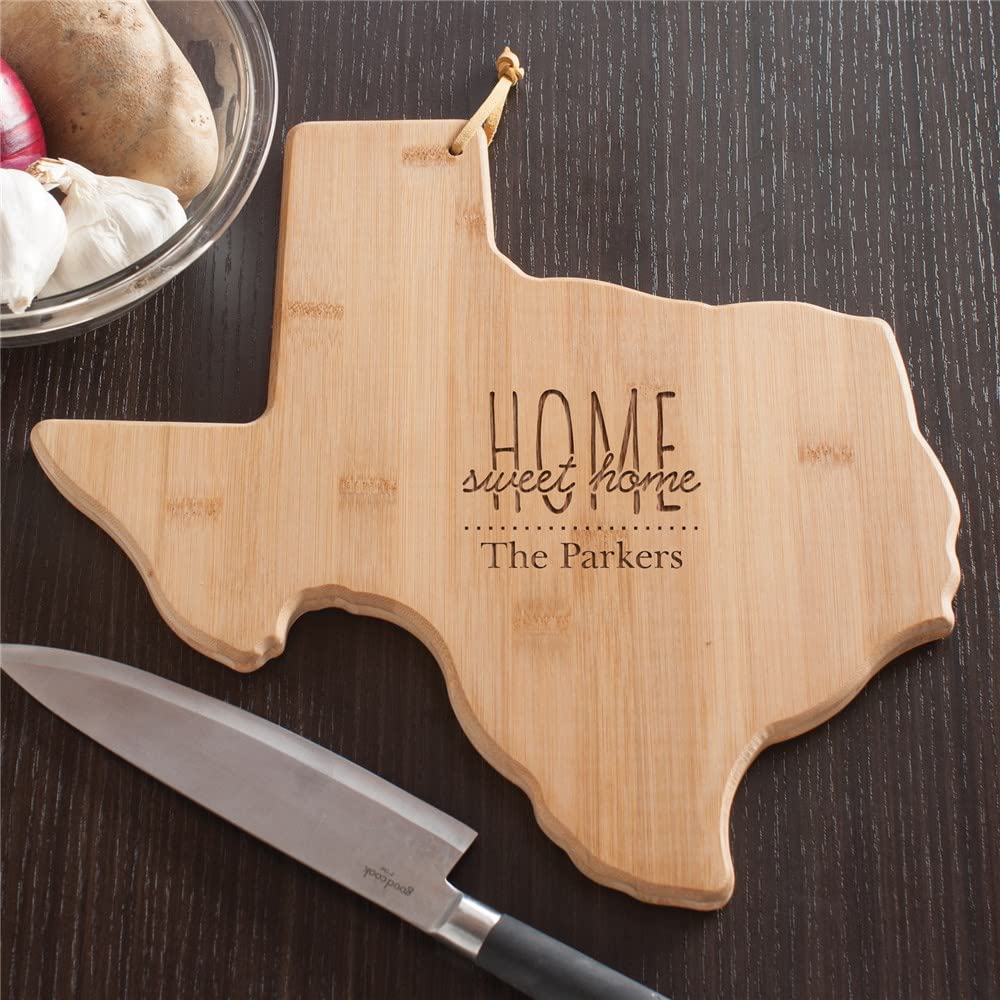 GiftsForYouNow Personalized Home Sweet Home Texas-Shaped Bamboo Cutting Board, 14 x 13.25 x 5/8 Inches