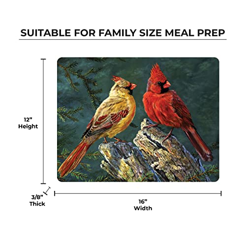 Rivers Edge Products Large 12in x 16in Decorative Tempered Glass Cutting Board, Hypoallergenic, Non Slip, Textured Surface Chopping Board for Kitchen, Cute Birds for Bird Watcher, Cardinal