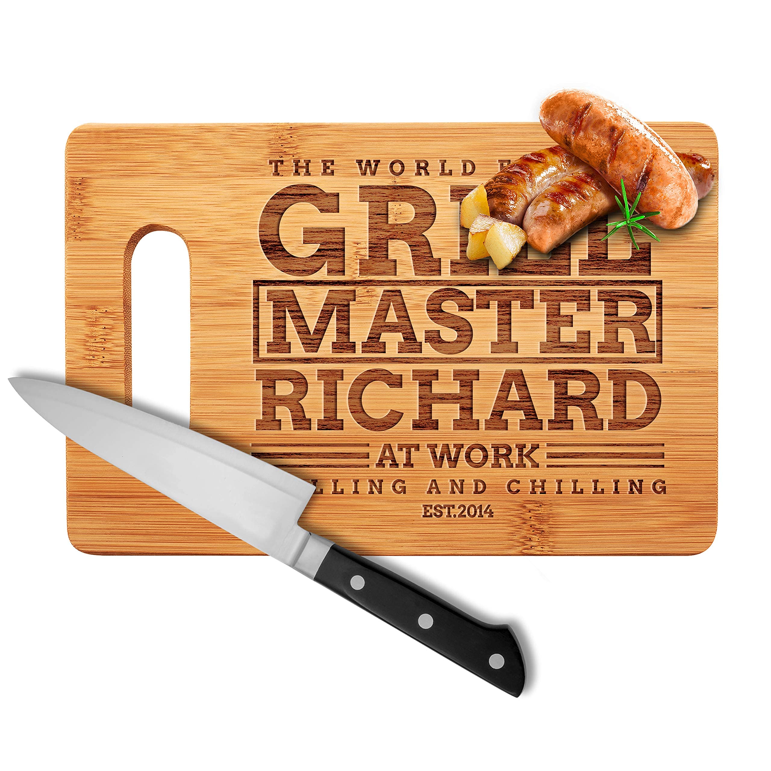 Gifts For Dad, Personalized Cutting Board, Grill Master, Gifts For Men | 9 Designs - 6 Wood Styles | Birthday Gifts, Dad Gifts from Daughter, Kids, Husband, Grandpa, Fathers Day Gift, Housewarming