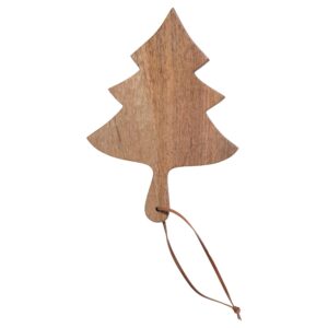 creative co-op mango wood christmas tree cheese leather tie cutting boards, natural