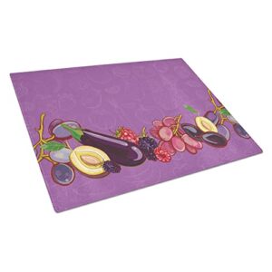 Caroline's Treasures BB5132LCB Fruits and Vegetables in Purple Glass Cutting Board Large Decorative Tempered Glass Kitchen Cutting and Serving Board Large Size Chopping Board