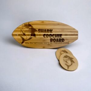 Shark Coochie Surfer Board Laser Engraved and 2 Coasters