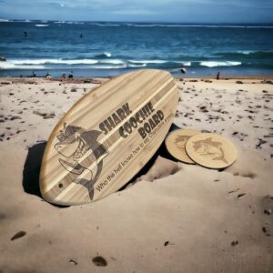 Shark Coochie Surfer Board Laser Engraved and 2 Coasters
