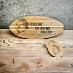 Shark Coochie Surfer Board Laser Engraved and 2 Coasters