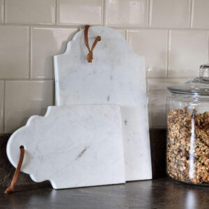 Foreside Home & Garden Small White Marble Kitchen Serving Cutting Board