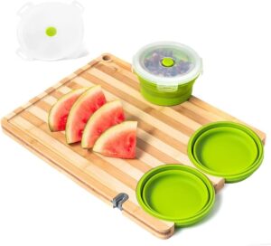 over the sink bamboo cutting board with collapsible containers with seal tight lids