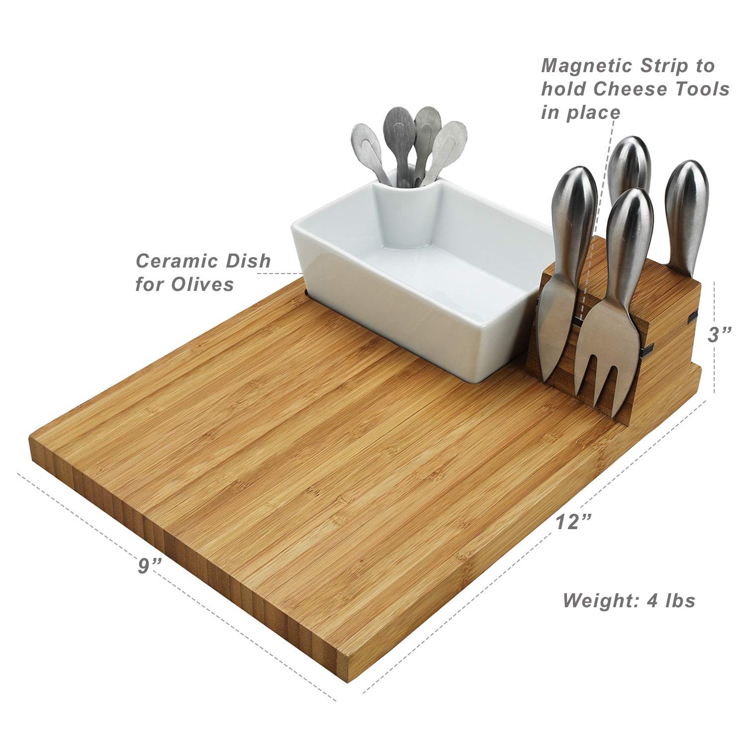 Picnic at Ascot Original Bamboo Cheese Board with Knife Set, Ceramic Bowl & Cocktail Sticks- Designed & Quality Approved in the USA