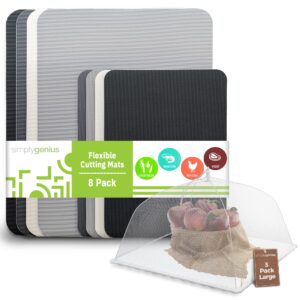 simply genius (bundle) - extra thick cutting boards for kitchen prep, non slip flexible cutting mat set, dishwasher safe & large and tall 17x17 pop-up mesh food covers tent umbrella for outdoors