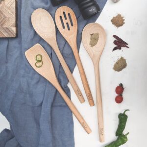 16" x 8.6” Acacia Wood Cutting Board - Wooden Kitchen Cutting Boards for Meat, Cheese, Bread,Vegetables &Fruits, Wooden Spoons for Cooking 4-Piece Beech Wood Utensil Set