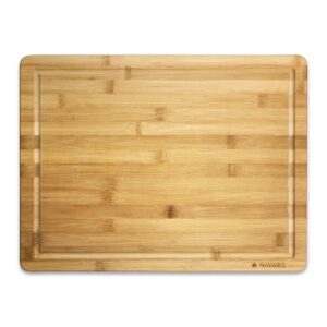 navaris wood cutting board - large natural bamboo wooden chopping board for kitchen with crumb and juice groove for food prep - size l, 18 x 13 inches