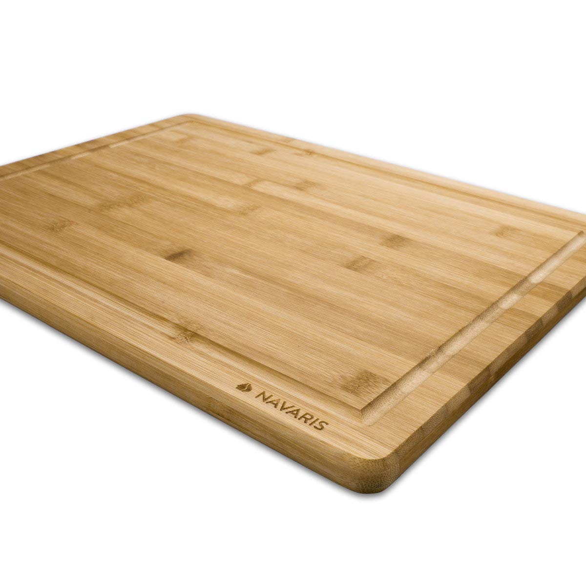 Navaris Wood Cutting Board - Large Natural Bamboo Wooden Chopping Board for Kitchen with Crumb and Juice Groove for Food Prep - Size L, 18 x 13 inches