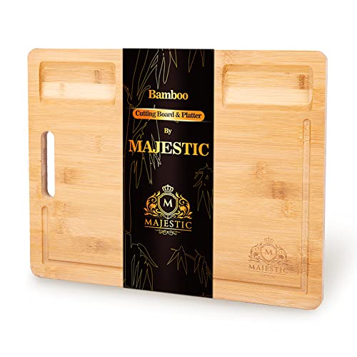 Large Organic Bamboo Cutting Board - Wooden Charcuterie Cheese Serving Platter, X-Large