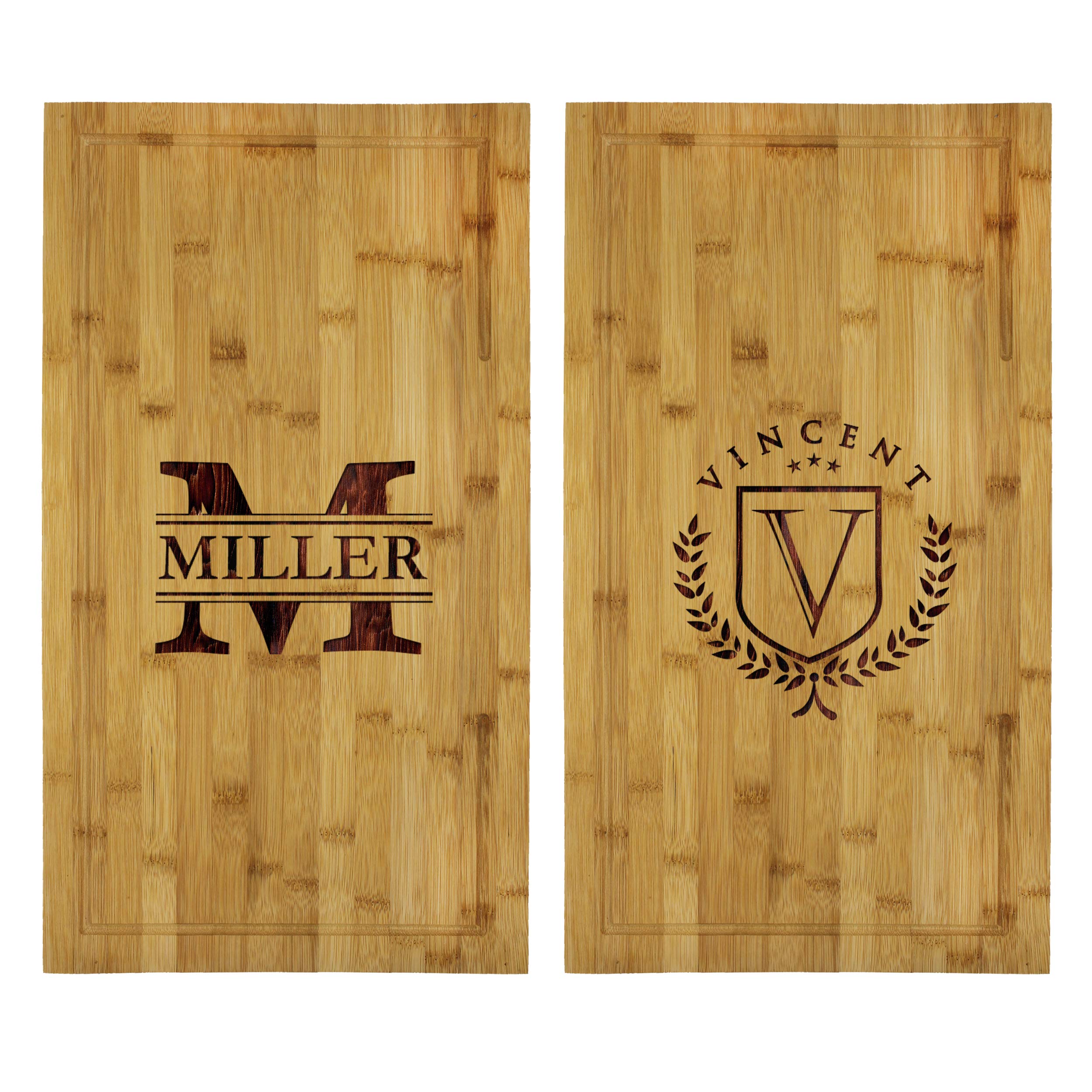 Custom Engraved Bamboo Over the Sink, Stove, Counter Cutting and Serving Board - Personalized with Family Name and Juice Groove