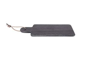 rectangular black marble cutting board with leather strap