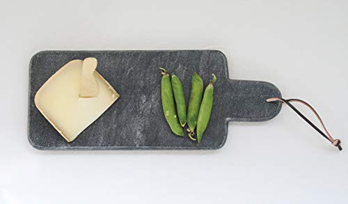 Rectangular Black Marble Cutting Board with Leather Strap