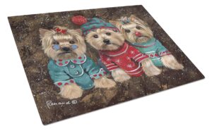 caroline's treasures ppp3291lcb yorkshire terrier yorkie christmas elves glass cutting board large decorative tempered glass kitchen cutting and serving board large size chopping board