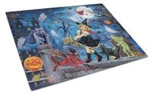 caroline's treasures prs4048lcb littlest witch's halloween party glass cutting board large decorative tempered glass kitchen cutting and serving board large size chopping board