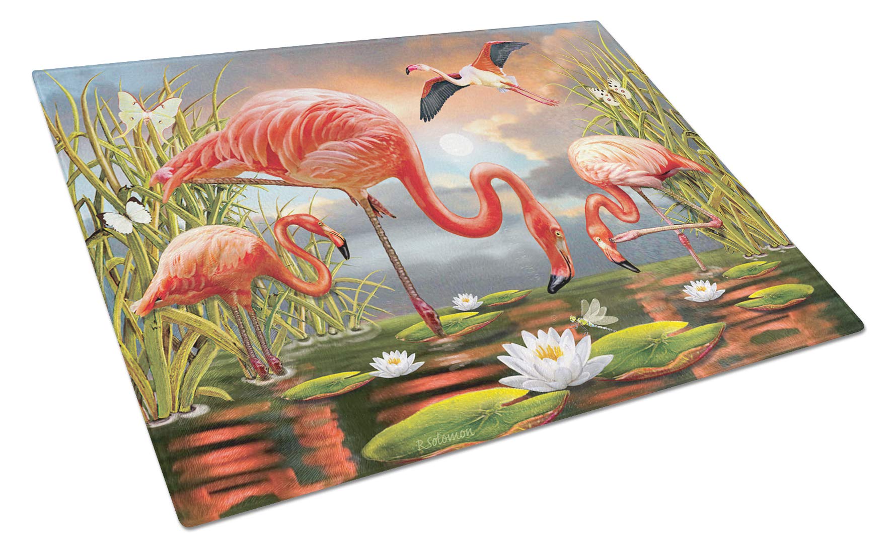 Caroline's Treasures PRS4054LCB Flamingos Glass Cutting Board Large Decorative Tempered Glass Kitchen Cutting and Serving Board Large Size Chopping Board