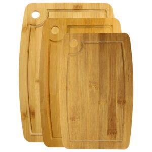 tupalizy 3pcs bamboo cutting boards set for kitchen large butcher block chopping board with juice groove for meat cheese fruits vegetable cutting carving serving needs charcuterie accessories, 3 sizes
