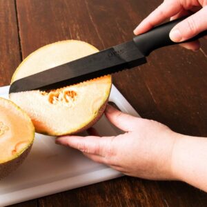 Cutting Board Set: Advanced Ceramic Serrated Bread Knife and Natural Bamboo Cutting Board - the Perfect Combination