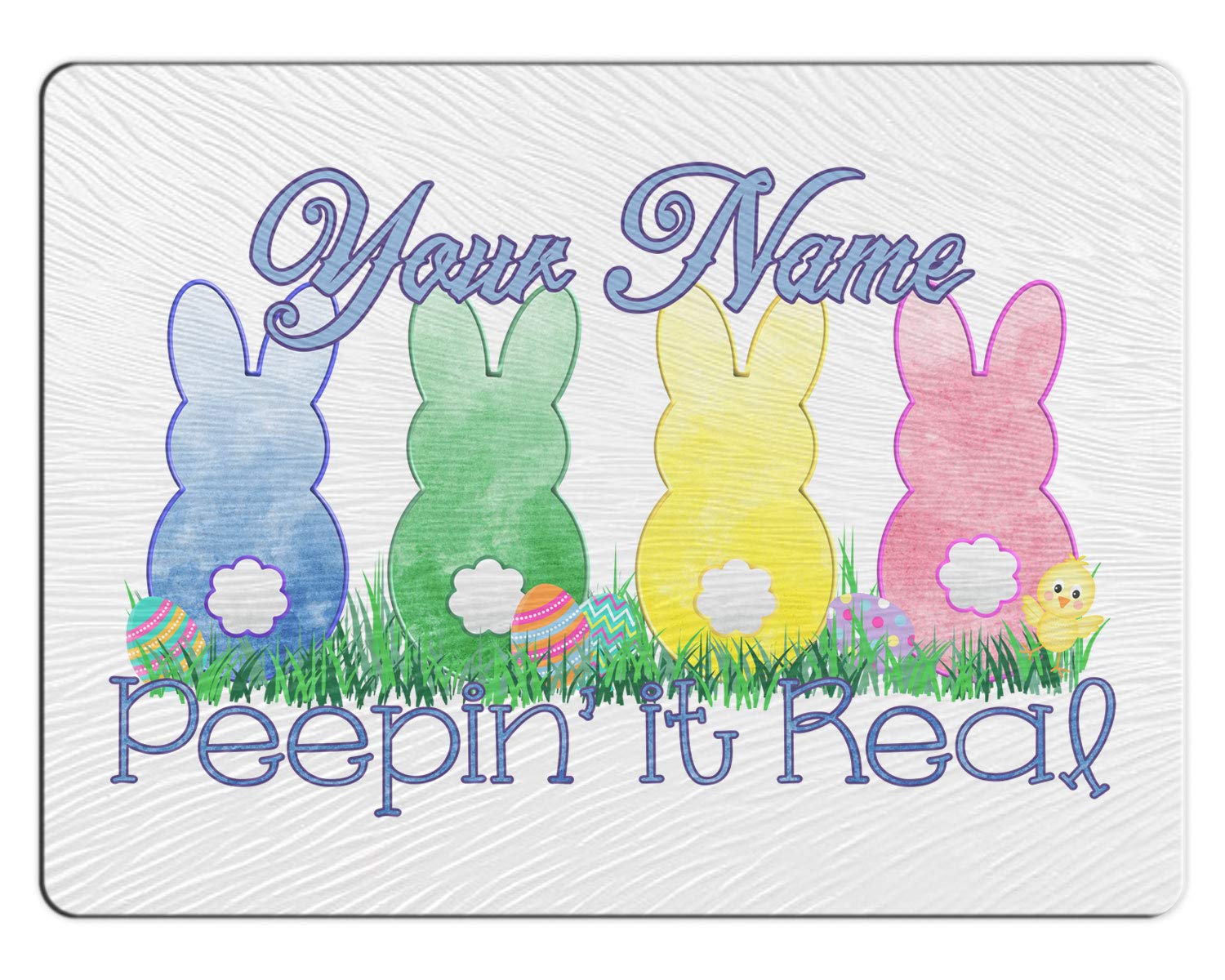 Bleu Reign Cutting Board Personalized Custom Name Funny Easter Peepin It Real 11x15 inches Textured Glass