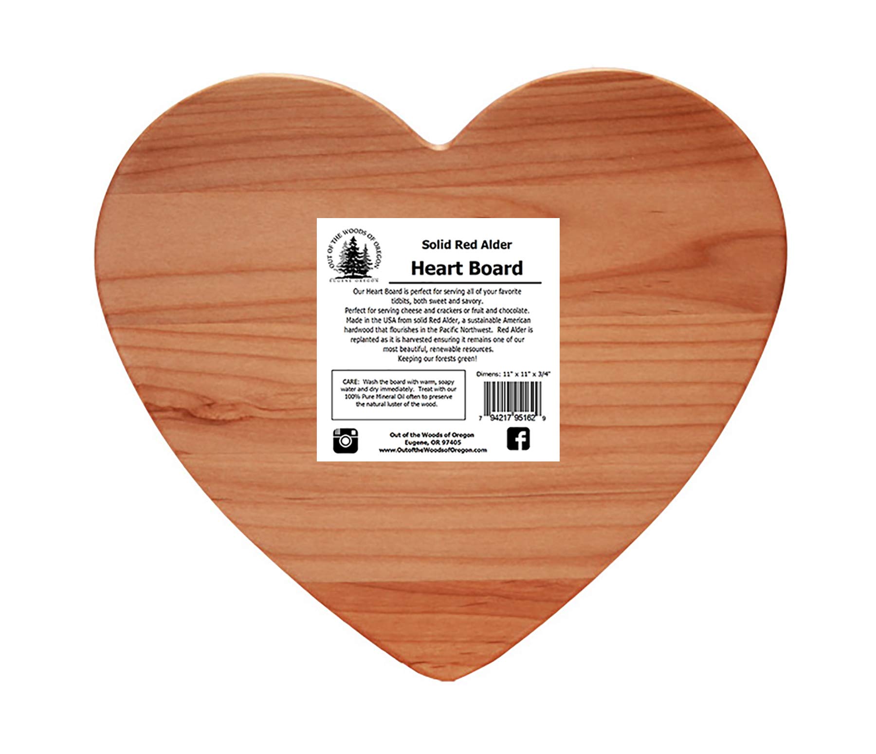 Hardwood Heart Shaped Cheese Serving Board (11" x 11" x .75")