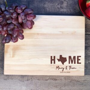 State Outline. Custom Cutting Board. Home Sweet Home. Personalized Boards. Wood Engraved. Handmade. Maple. Customized Gift.Custom Board. (Maple Wood, 9" x 12" arched with groove)