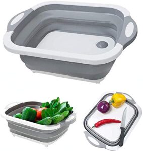 multifunction over the-sink cutting board collapsible cutting board with dish tub foldable dish tub - portable washing basin 3 in 1 food grade plastic chopping board for cut vegetable, drain food tray